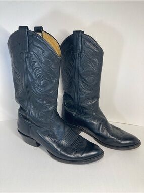 Vintage Sanders Western Cowboy Boots Black Leather Mens 8.5D Hand Crafted Mexico